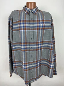 Lands End Flannel Shirt Men 2XLT TALL Oversized Heavy Cotton Rugged Gray Plaid - Picture 1 of 17