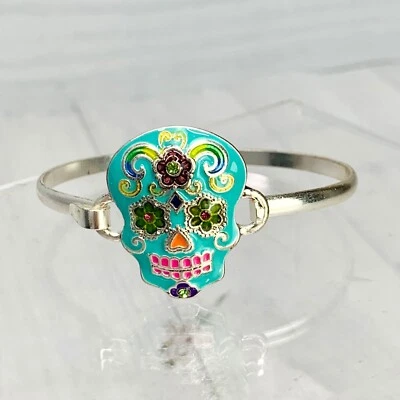 NEW! Icon Collection Womens Sugar Skull Enamel Bracelet Turquoise Hook Clasp - Image 1 of 4