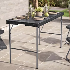 4ft Black Rattan Design Folding Table Outdoor Portable Carry Handle Garden Patio - Picture 1 of 7