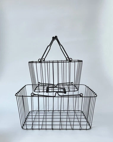 Vintage Wire Gathering Baskets Square Handled Large Thick S/2 High Quality Cover