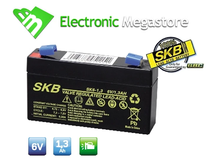 SKB BATTERIA PIOMBO 6V 1,2Ah PER LAMPADE EMERGENZA BEGHELLI