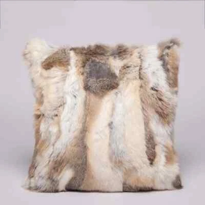Natural Fur Cushion Cover Rabbit Fur Pillow Case Patchwork Pillow Cover - Image 1 of 4