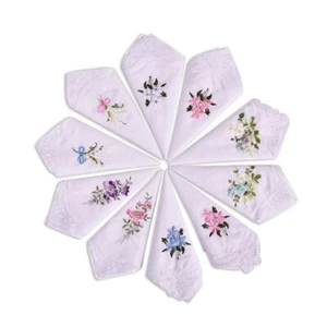 Ladies Handkerchiefs Women Accessories Lace Flower Embroidery Girls Hankies 3Pcs - Picture 1 of 12