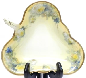 "Plato de pañal de porcelana alemana Schwarzburg Bon rosas azules amarillo y dorado 8" - Imagen 1 de 8