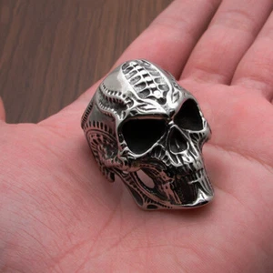 Alien Skull Rings Men Boys Vintage Stainless Steel Skull Biker Ring Punk Gothic - Picture 1 of 8