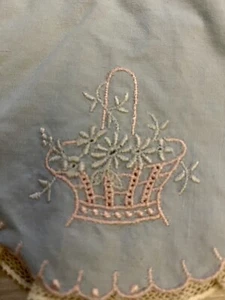 Handmade Vintage Baby Bib For Doll Or Newborn Embroidered Flowers Scalloped - Picture 1 of 10