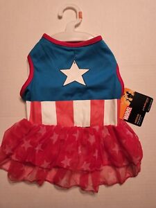 Pet Halloween Marvel Captain America Costume Outfit Dress, New, Medium