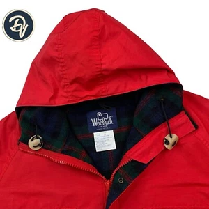 VTG 80's XL Woolrich Bright Red Hooded Mountain Parka Tartan Plaid Lined - Picture 1 of 15