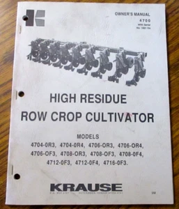 Krause 4700 Series Row Crop Cultivator Owner Operator Part Assembly Manual 1992 - Picture 1 of 10
