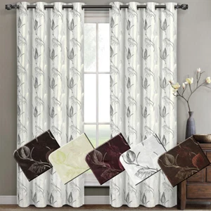 Olivia Ösen oben Scheibengardine bestickt gefüttert Blumen 2er Set Paneele - Bild 1 von 8