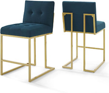 Privy Stainless Steel Upholstered Fabric Counter Stool Set of 2, Gold Azure