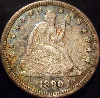 1890-P Seated Quarter Choice Original VF/XF Beautiful Blue Tone - Image 1 of 2