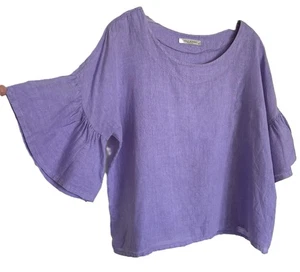 Viola Borghi Purple Linen Top Size M Flutter Sleeve Summer Boxy Blouse Italy - Bild 1 von 6