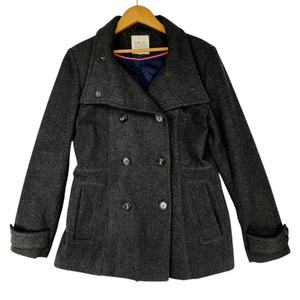Thread & Supply sz L Women Pea Coat Black Double Breast Pockets Wool Blend 38x28 - Picture 1 of 14
