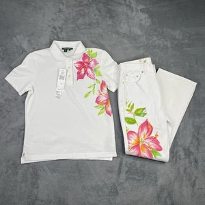 De Colección Lauren Ralph Pantalones Camisa Mujer Pequeña 4P Conjunto Floral A Juego Parque Natural Barco - Imagen 1 de 19