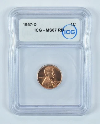 1957-D Lincoln Wheat Cent MS67 RD ICG *6281 - Image 1 of 4