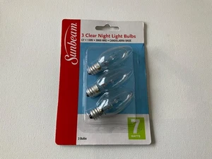 3 Pk CLEAR NIGHT LIGHT BULBS 7 Watt Candelabra Base 3000 Hours Vintage NIP - Picture 1 of 4
