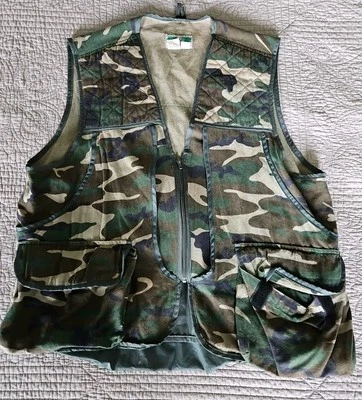 Vintage Game Winner Woodland Camo Vest Size XL Quilted Shoulder Ammo Slots - Image 1 of 4