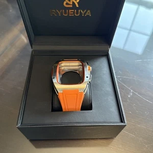 Luxury Apple Watch Orange Band Stainless Case, designer rugged 9/8/7 45mm New - Photo 1 sur 10