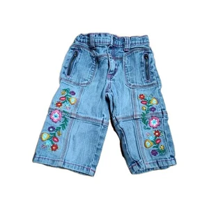 Y2K flapdoodle girls denim embroidered shirts patches floral Bermuda 2000 size 5 - Picture 1 of 6