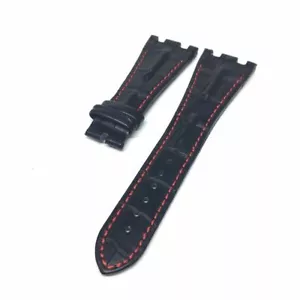 28 mm schwarzes Horn Rückseite Leder rot Stich Armband Passform AP ROO 42 mm Uhr - Bild 1 von 2