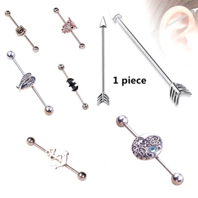 316L Surgical Steel Industrial Bar Scaffold Ear Barbell Ring PIERCING JEWELRY - Image 1 of 2
