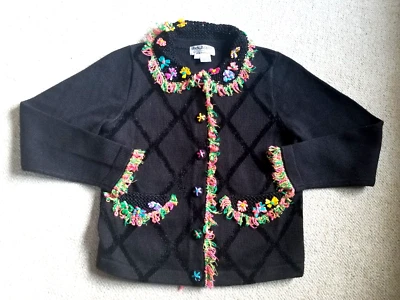 Suéter feminino-JACK B QUICK-VINTAGE-preto floral crochê cardigã cottagecore-PS - Imagem 1 de 4