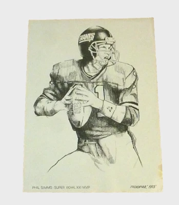 GIANTS PHIL SIMMS - SUPER BOWL XXI MVP By Wayne Prokopiak 1993 - 9"x 12" Rare - Image 1 of 3