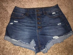 Dark Wash Cut Off Distress High Rise Shorts Rewash Jr Sz 11 Waist 30 - Picture 1 of 5