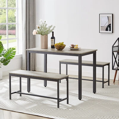 Dining Table Set Bar Table w-2 Dining Benches Table & Chairs Grey for 4 people - Image 1 of 4
