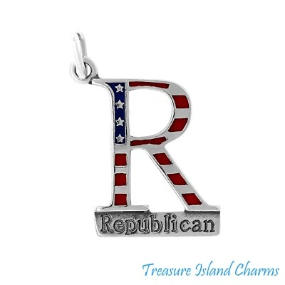 Enamel Republican Party GOP 925 Sterling Silver Charm Election Vote MADE IN USA - Image 1 of 4