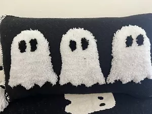 TK MAXX Halloween Ghost Pillow Black Ghosts Cushion tassels Large - Picture 1 of 3