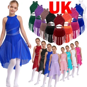 UK Girls Dance Dress Sleeveless Leotard Dress Stage Performance Kids Dancewear - Picture 1 of 190