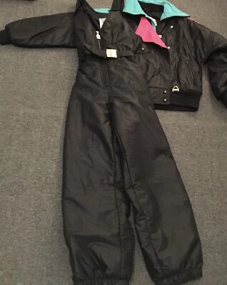 Tyrolia Womens Ski Suit Vintage XS Black Snow Jacket Bib 80s Set - Image 1 of 4