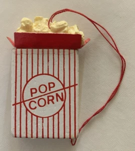 VTG Mini Wood Popcorn Bucket Box Ornament Red White Striped Canton Falls INC - Picture 1 of 5
