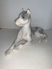 Vintage Lomonosov RUSSIAN Porcelain GREAT DANE Gray/White Ceramic Figurine Dog