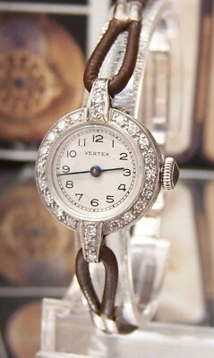 50'S VERTEX ANTIQUE VINTAGE SWISS PLATINUM & DIAMOND COCKTAIL WATCH FOR XMAS! - Image 1 of 4