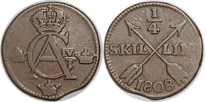 SWEDEN 1/4 SKILLING 1808 KM564 - Imagen 1 de 1
