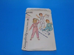Pijama de colección años 50 patrón de costura simplicidad 4535 niños pequeños niño niña talla 3 - Imagen 1 de 3