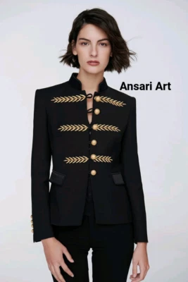 Mujer Negro Militar Blazer Hecho a Medida Bordado Diseñador Formal Traje de Boda Foto 1 de 4
