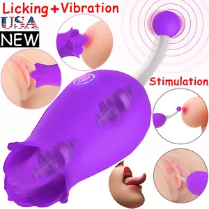 Oral Clit Licking Tongue Rose Vibrator G-Spot Dildo Adult Sex Toys Women Gift - Picture 1 of 12