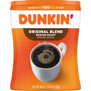 DUNKIN' ORIGINAL BLEND MEDIUM ROAST COFFEE - 30oz CANISTER - PACK OF 2 - Picture 1 of 4