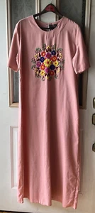 Vtg Kaftan Dress by Boon Jewelry Thai Embroidered Caftan Pink Floral Mrs Roper - Picture 1 of 11