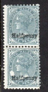 NEW SOUTH WALES 1890 SG;265 1/2d pair HUGE MISSING COLOUR bottom stamp see scans - Picture 1 of 2