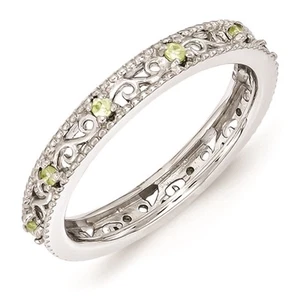 Silver Stackable Ring Round Peridot Stones, August Birthstone Jewelry QSK1489 - Picture 1 of 10
