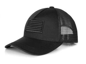 Black US American Flag Snapback Trucker Cap - Adjustable Mid Profile Curved B... - Picture 1 of 5