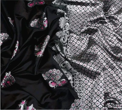 Tear manual indiano bollywood Banarasi Kanjivaram Sari arte lichi preto seda Saree - Imagem 1 de 4