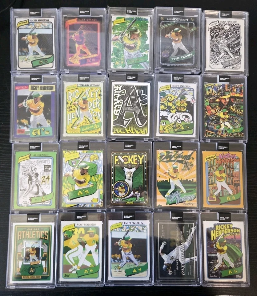 Topps Project 2020 Rickey Henderson conjunto completo de 20 cartas Oakland Athletics - Imagem 1 de 1