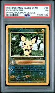 2001 POKEMON PROMO BLACK STAR POKEMON LEAGUE #35 PICHU-REVERSE FOIL PSA 7 NM - Picture 1 of 3
