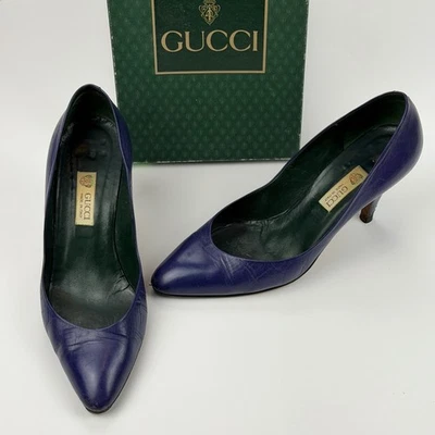 Gucci Viola Purple Leather Pointed Toe Heels Sz 38 Designer Made in Italy w/ Box - Image 1 of 4